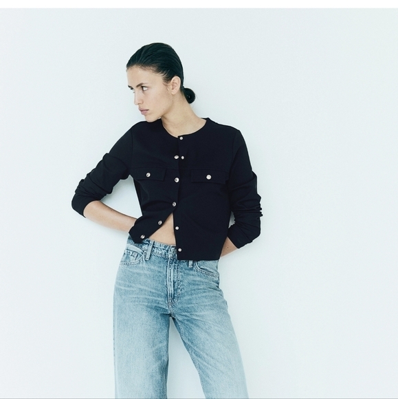 H&M Navy Blue Knit Snap Close Crop Style Jacket/Cardigan Size XL - Picture 11 of 11